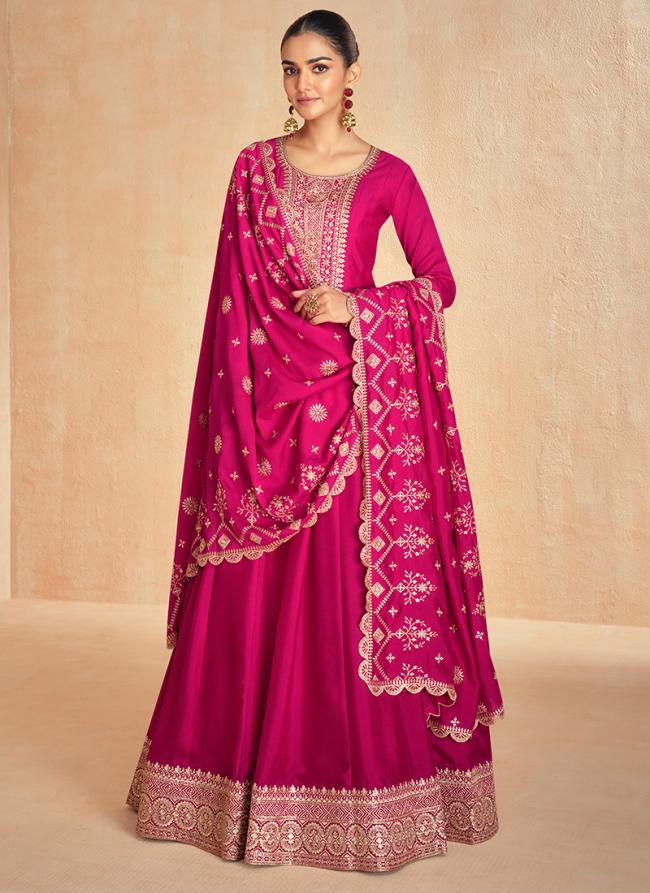 Silk Hot Pink Wedding Wear Embroidery Work Readymade Anarkali Suit